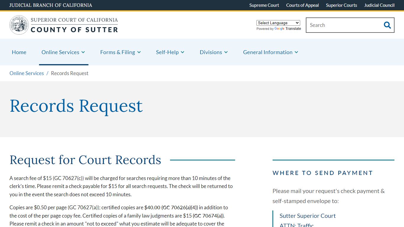 Records Request | Superior Court of California, County of ...